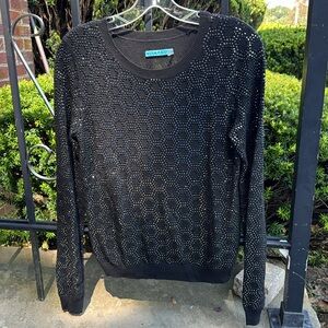 ALICE & OLIVIA STUD BEADED EMBELLISHED BLACK LONG SLEEVE TOP MEDIUM STUNNING